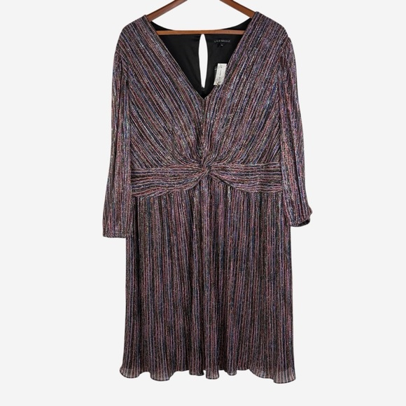 NEW Lane Bryant Metallic Rainbow Midi Dress Size 26W V-Neck Sheer Lined - Picture 2 of 12